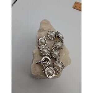 Brighton Pearl Accent Link Bracelet 7.25 Inch Silver Tone Jewelry